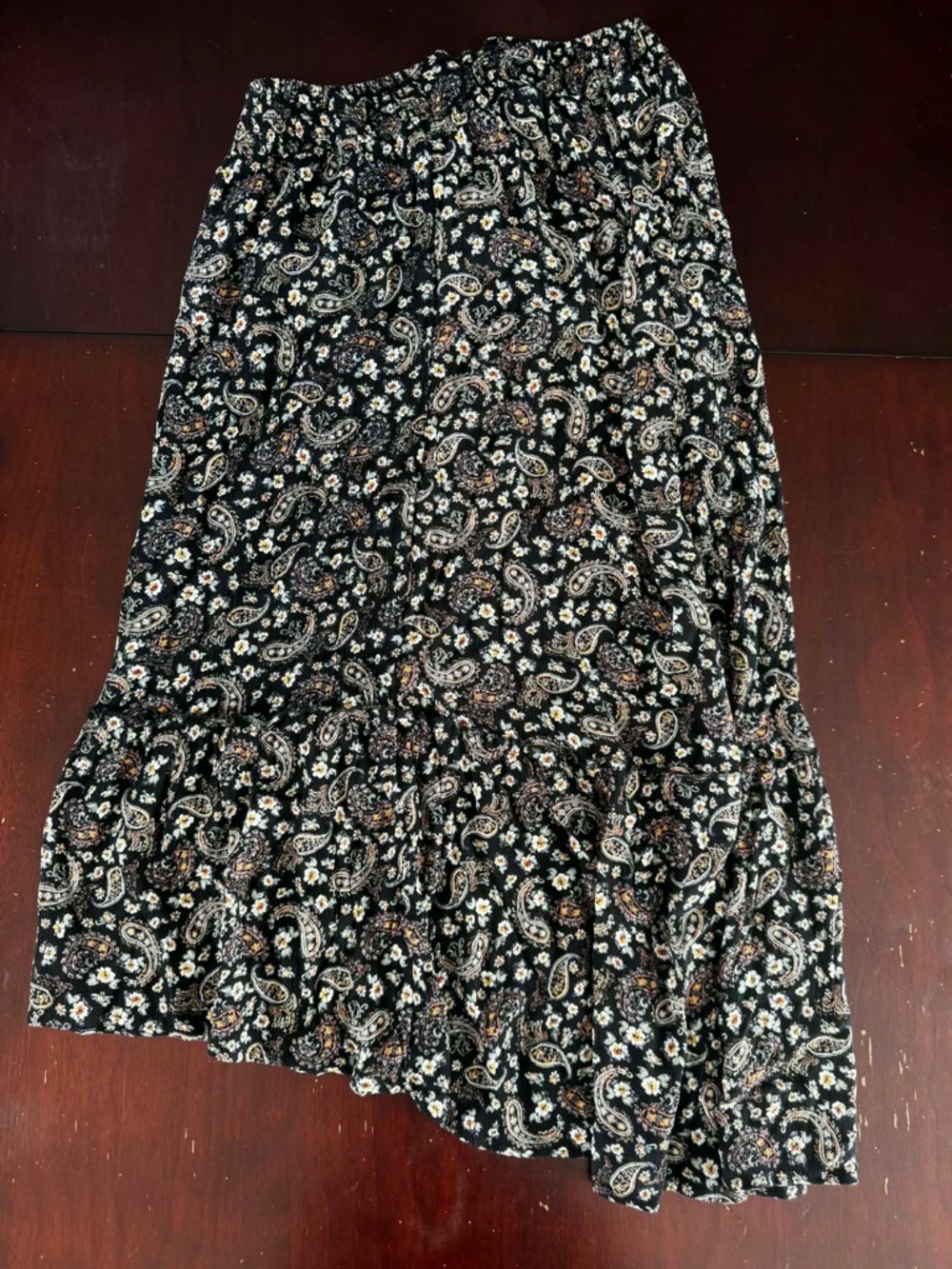 Wild Skye Boho Paisley Floral Asymmetrical Ruffle Midi Skirt Peasant Hippie Chic - Picture 4 of 4